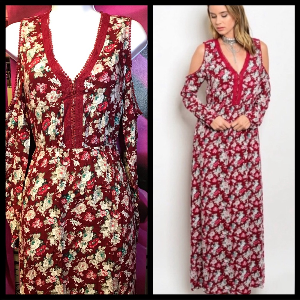 Cold shoulder floral maxi dress